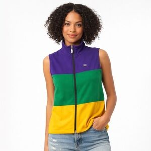 Mardi Gras Creations Colorblock Zip Vest Purple Green Gold Size S